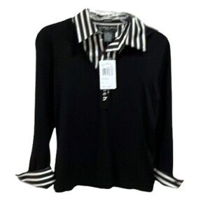 NWT August Silks Stretch V-Neck 3/4 Sleeve Knit Top with Removable Collar/Cuffs